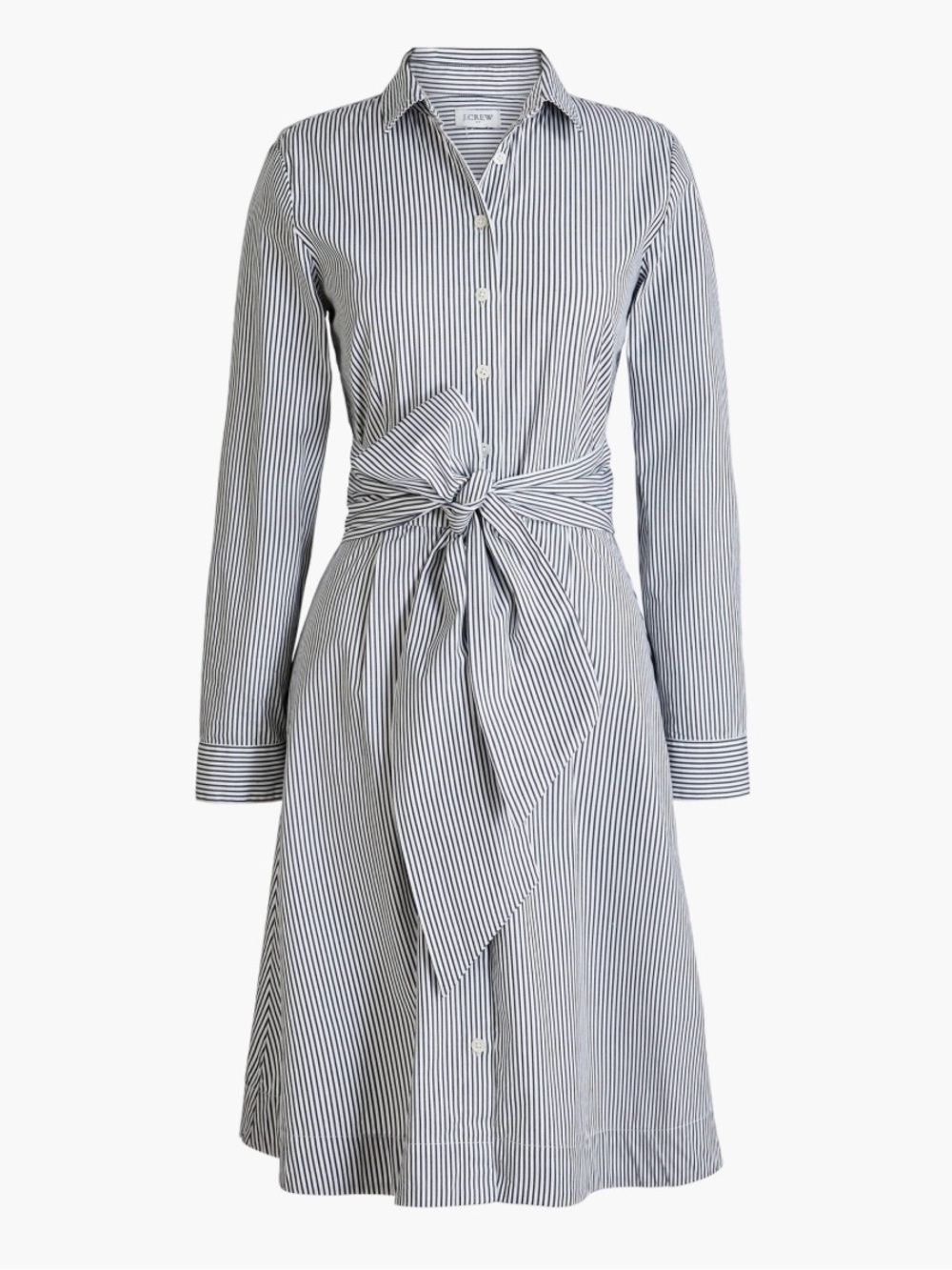 J.Crew Factory Navy White Striped Cotton Poplin Tie Waist Shirtdress 10 Tall